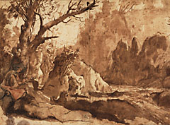 <i>Paysage rocheux avec un dessinateur près d’un ruisseau</i>